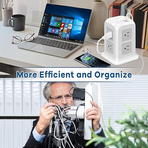 Miniatura 7 de ODOM Torre de regleta USB C con 8 tomas de corriente + 4 puertos USB (2 USB C) + cable de extensión de 6 pies, protector de sobretensiones múltiples