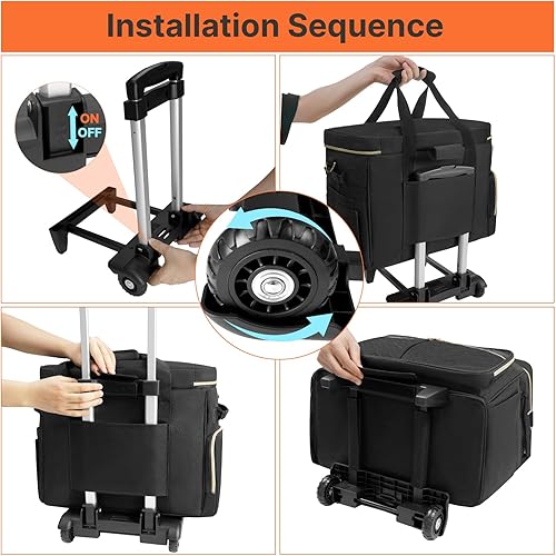 Miniatura 6 de ORKELS Bolsa con ruedas para profesores con carrito desmontable, bolsa con ruedas para laptop de 17.3 pulgadas, libros y suministros, espaciosa y