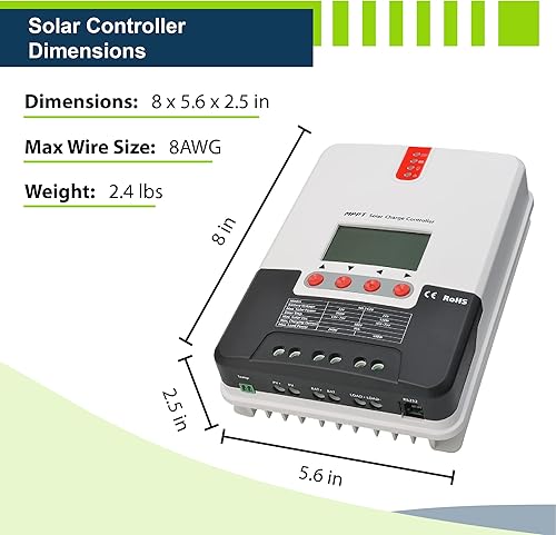 ExpertPower Controlador de carga solar MPPT de 20 A  Regulador inteligente de selección automática de 12 V24 V  Entrada fotovoltaica máxima de 100 V