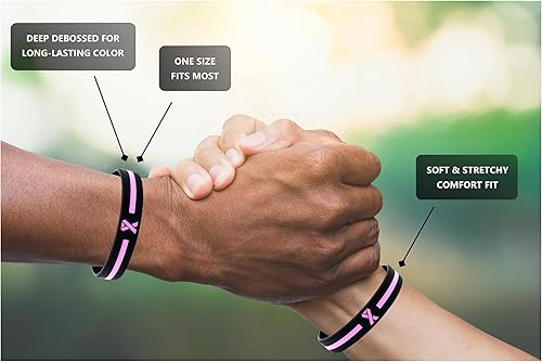 Miniatura 4 de Pulseras de cinta rosa para el cáncer de mama (paquete de 12)  Paquete a granel de accesorios unisex de concientización para hombres y mujeres