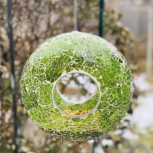 Miniatura 5 de Voltogar Comedero de pájaros con mosaico de vidrio, comedero de pájaros verde, decoración al aire libre para jardín y patio, comedero redondo