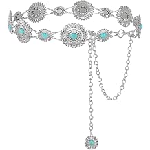 SANSTHS Women Western Concho Belt Cowgirl Boho Chain Belt Country Concert Metal Belt for Dresses