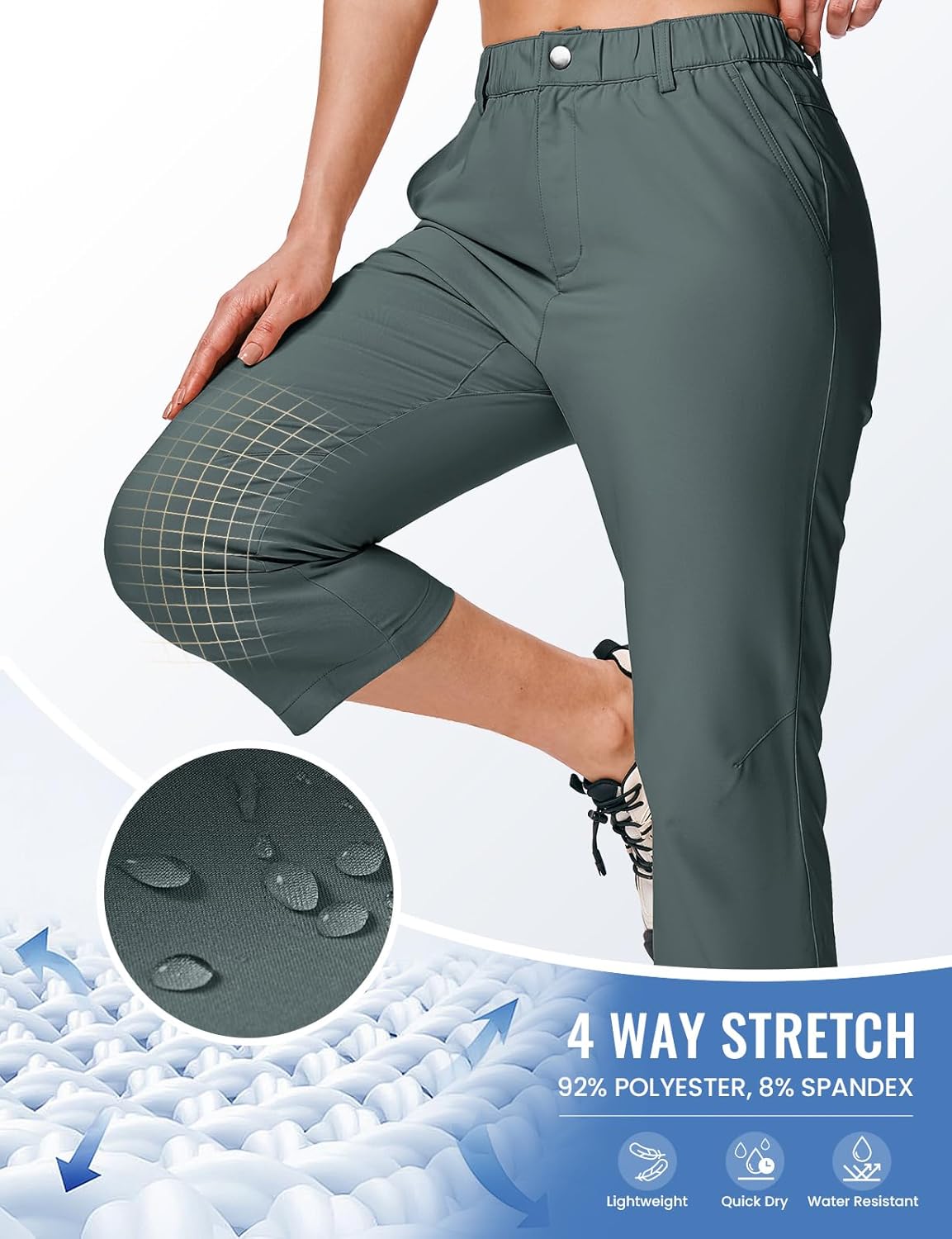 Rdruko Women's Capris Pants Stretch Hiking Summer Lightweight Casual Capris Quick Dry Travel Cargo Cropped Pants