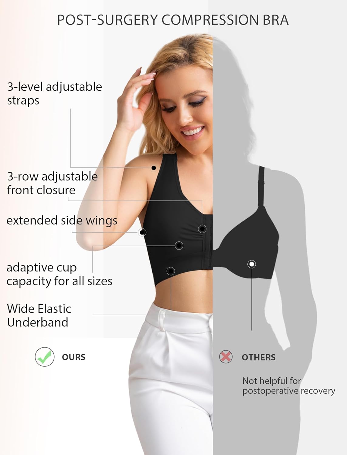 Front Closure Minimizer Bras for Women Post Surgery Mastectomy Compression Bra with Adjustable Straps Non Padding - Image 2