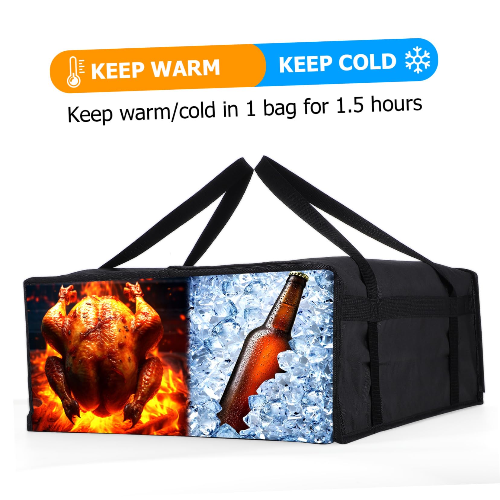 MUSISALY 2pcs Insulated Pizza Bags Insulated Food Carrier Sturdy Handle Large Thermal Bag for Cold Food Takeout Picnic