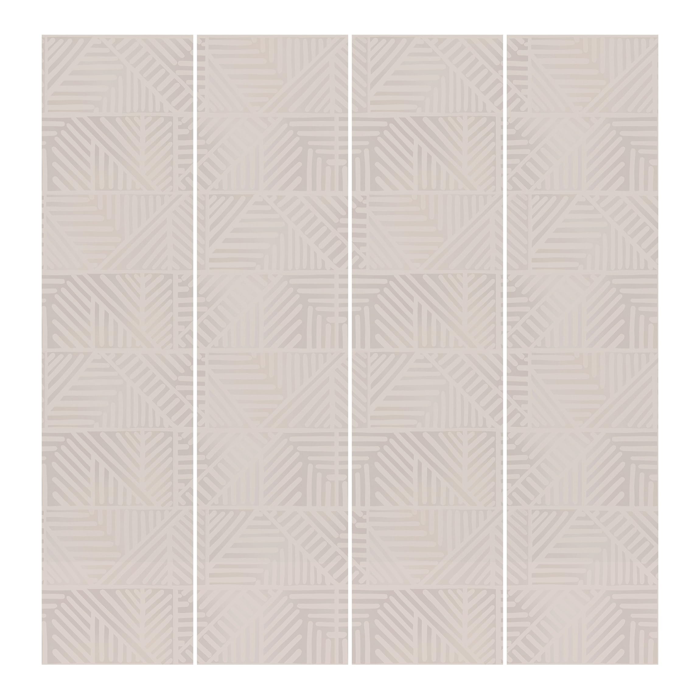 Schiebegardine halbtransparent 60er Paneel Klett Muster Textil lichtdurchlässig - Motiv Modern Flächenvorhang beige Wohnzimmer Schlafzimmer 2388 (240x250 cm - 4er Set)