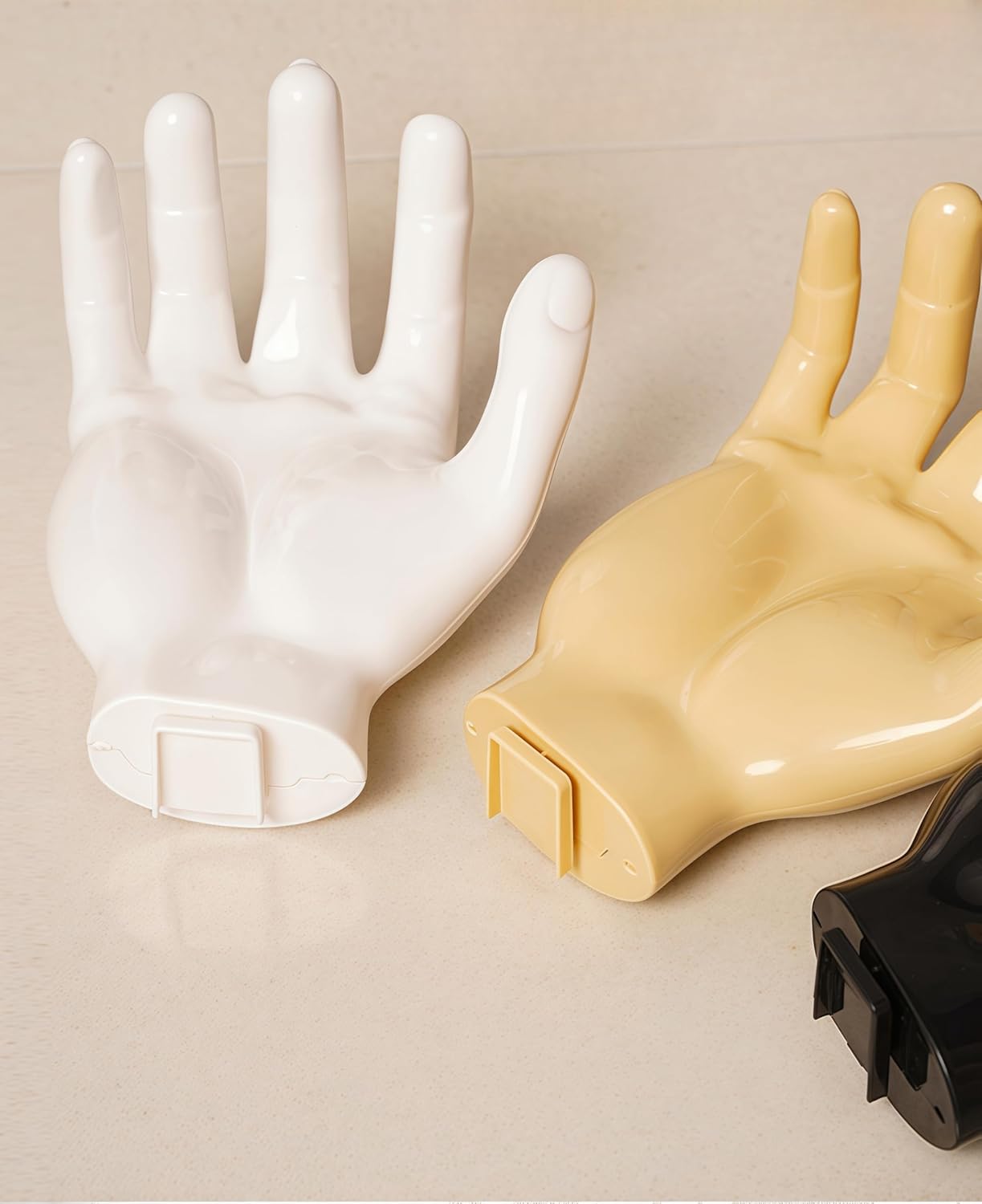 Fun Hand Hanger Wall-Mounted No-Drill Universal Towel Gel Holder Bathroom Bath Soap Clamp Key Hat Dispenser Rack Beige 1
