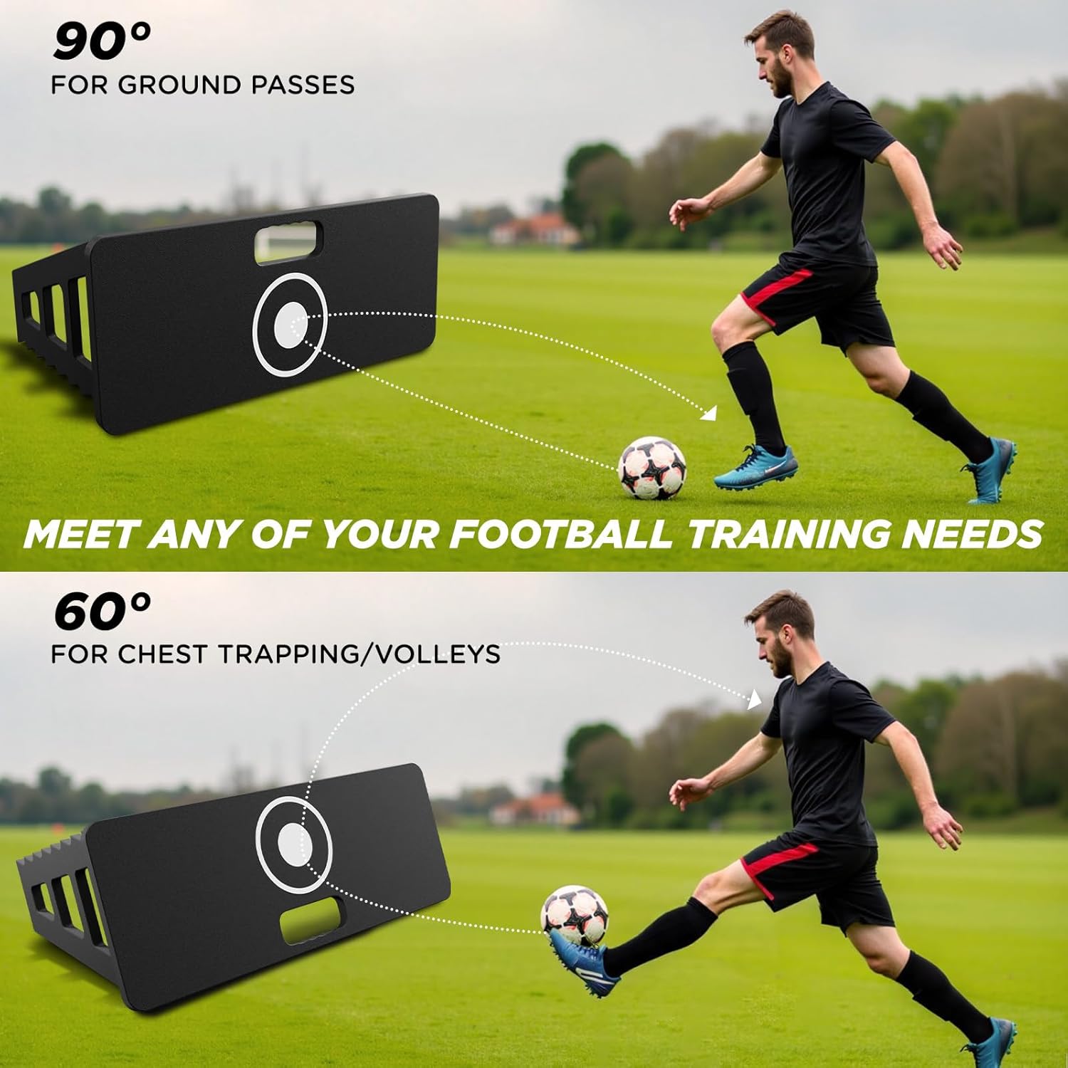 Soccer Rebounder Trainer Board，2-Way Kickback Panel Soccer Training Equipment for Passing, Shooting, Ball Control, Agility & Reflex Skill Drills，Rebounder Soccer Net for Solo & Team Practice