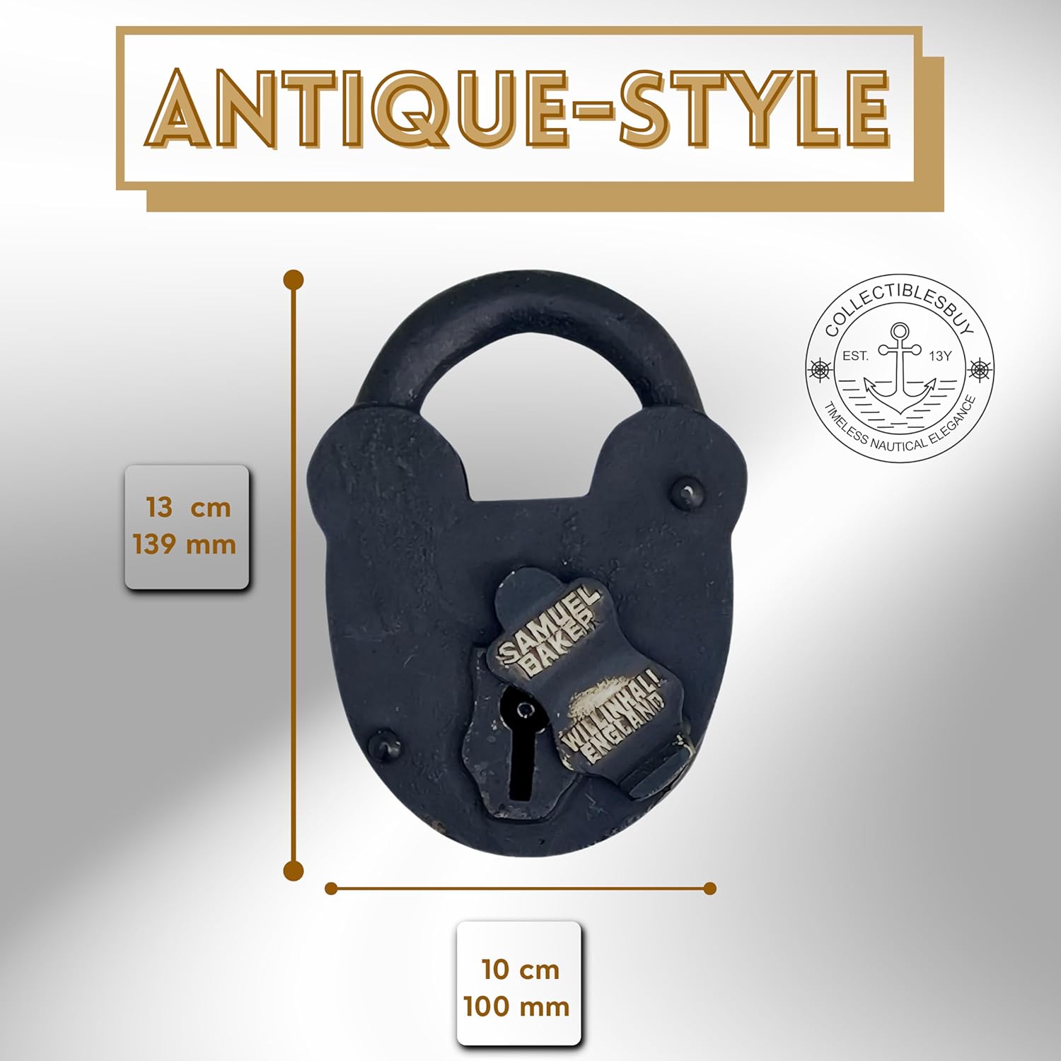 Black Cast Iron Padlock with Skeleton Keys Vintage Antique Style Heavy Lock for Rustic Decor, Gate, Trunk, Chest Functional Collector’s Gift for Steampunk & Retro Lovers