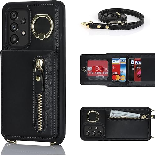 Miniatura 5 de Jaorty Funda para teléfono Samsung Galaxy A53 5G para mujer con tarjetero, funda para Galaxy A53 con correa, ranuras para tarjetas de crédito, funda