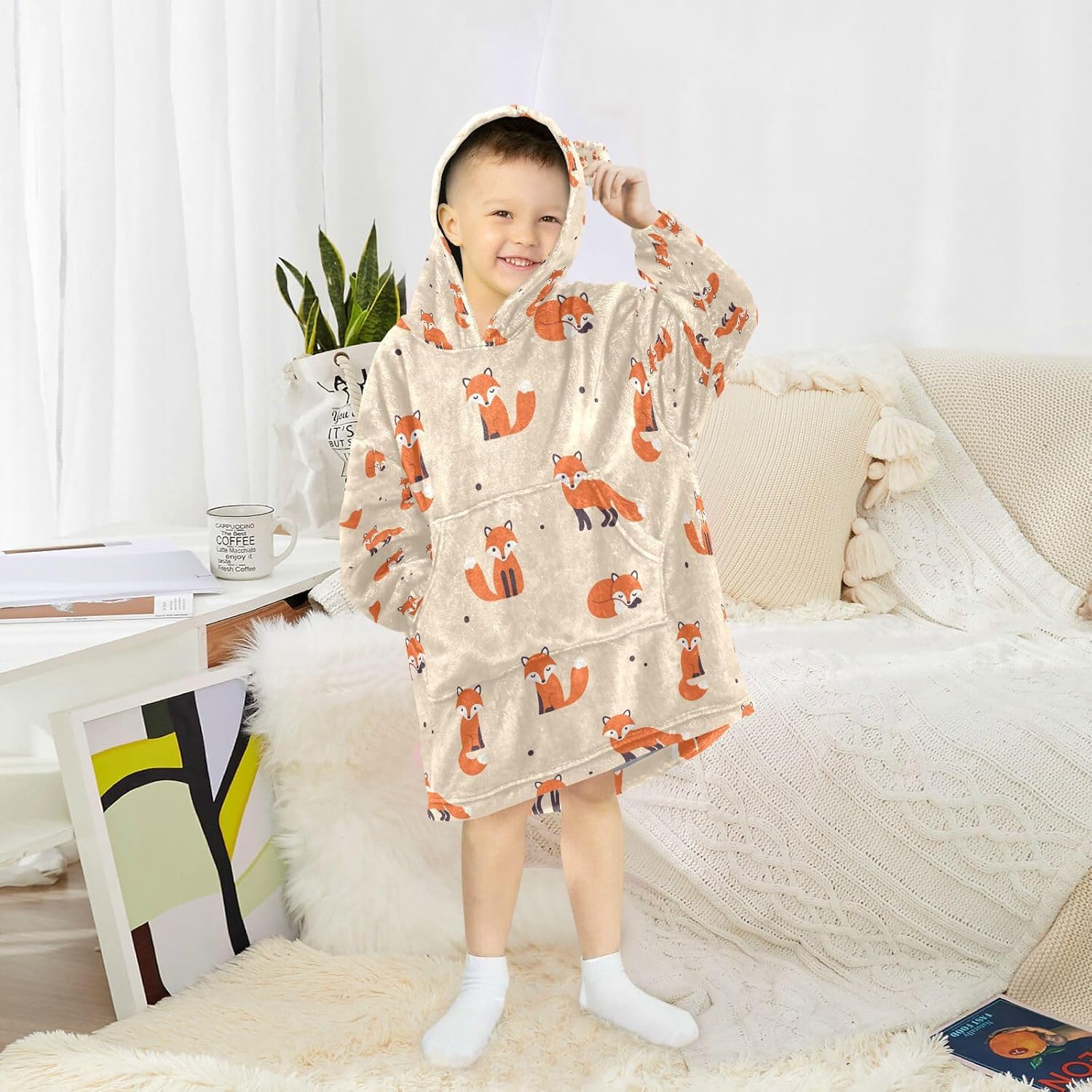 YETTASBIN Fox Wearable Blanket Hoodie for Kids, Oversized Soft Cozy Flannel Sweatshirt Blanket with Pocket - Image 5