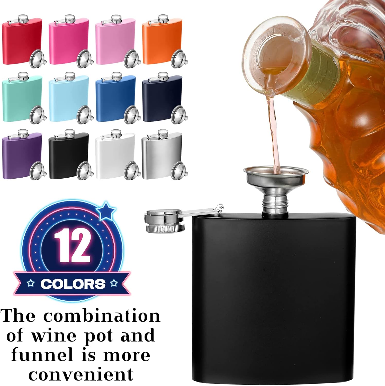 12 Pcs Stainless Steel Hip Flask for Liquor Bulk Leak Proof Stainless Steel Flask Set with 12 Pcs Funnel for Alcohol Women Men Bridesmaid Groomsmen Party Wedding Birthday Gift, Colorful (6 oz) - Image 4