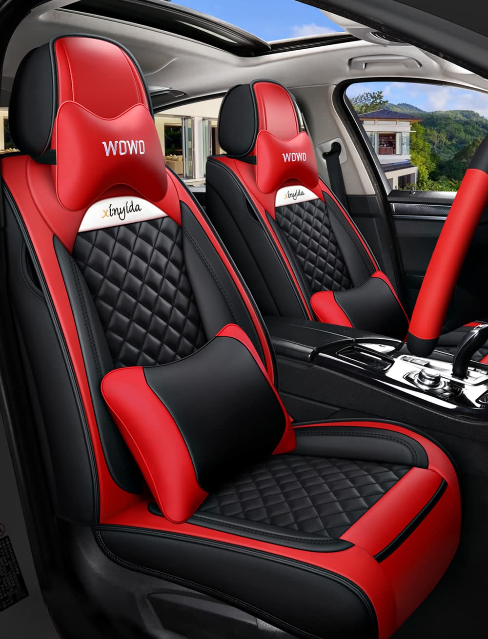 JoyRozTek Car Seat Covers For Ford Ranger 2003-2026 (5-Seater), Universal Fit, Premium PU Leather Seat Cover Full Set, ZT03-Black red