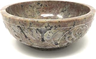 Handmade Soapstone Floral Scrying & Smudge Bowl - Natural Stone Ritual Altar Bowl for Incense, Sage, Meditation