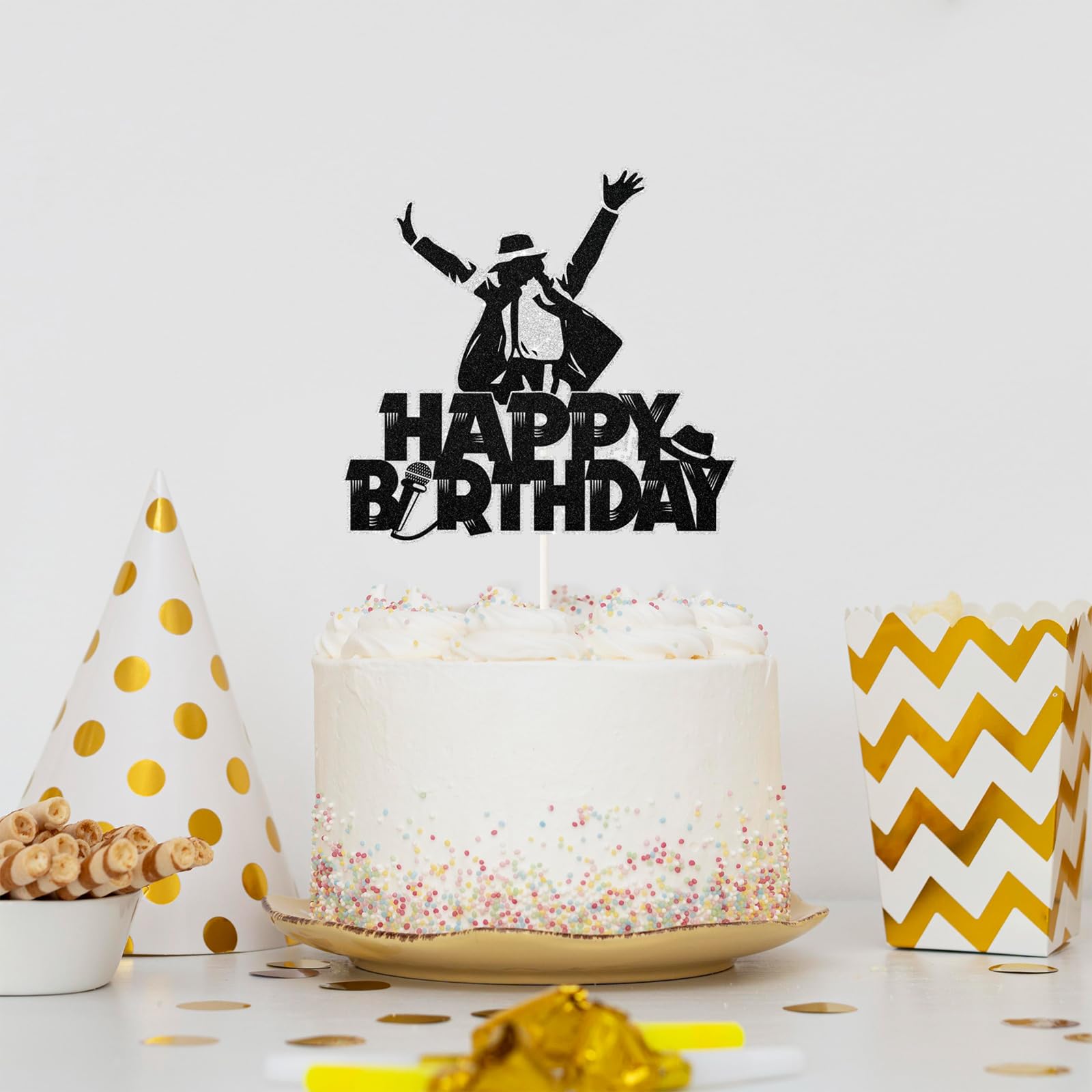 Decorazioni Torta Compleanno Michael Jackson - Set 7 Topper + Collana Theme King Of Pop - Foto 14