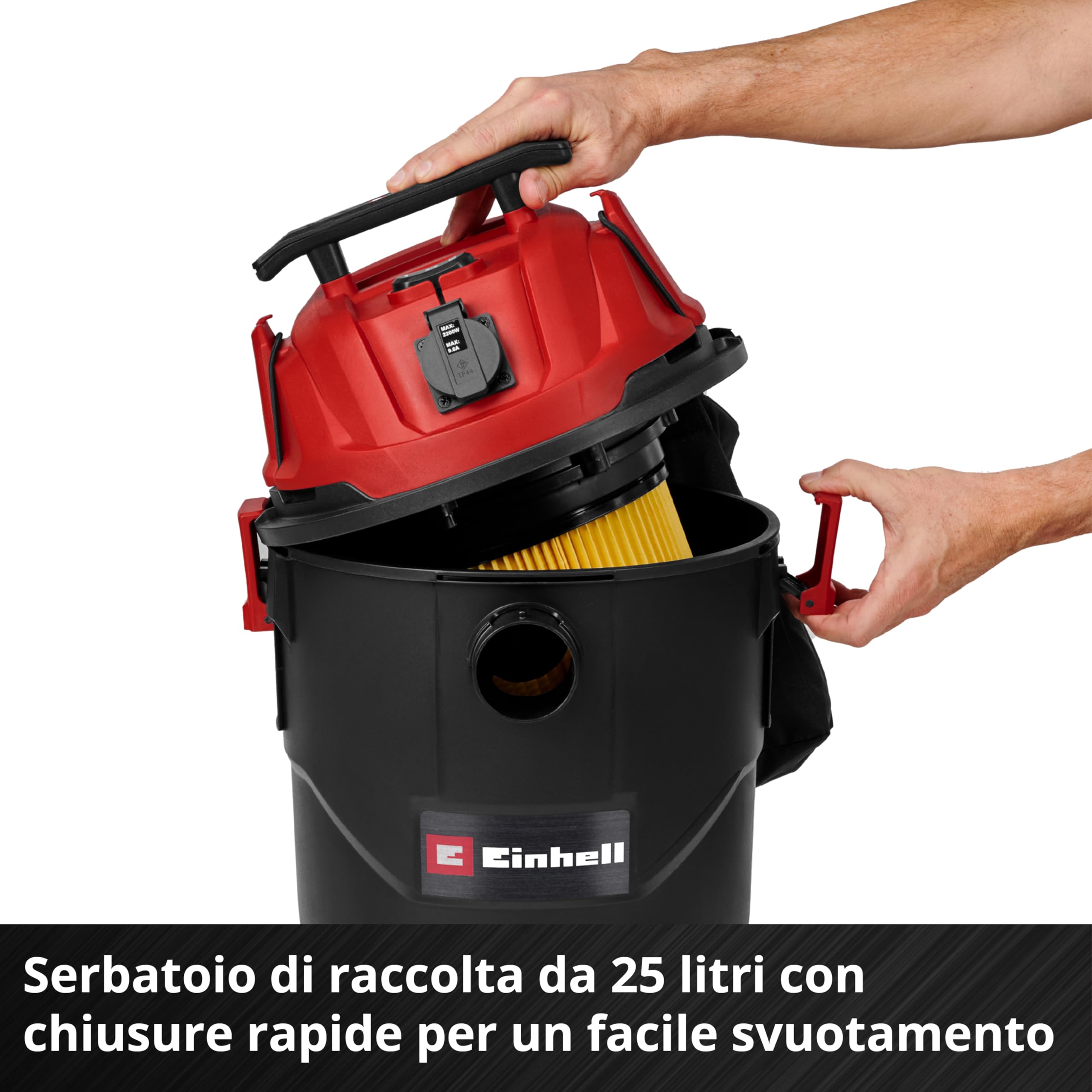 Einhell Aspiratore a secco e umido TC-VC 2555 A (850 Watt, aspirazione 180 mbar, presa automatica, serbatoio di raccolta da 25 litri, maniglia di trasporto, bocchette, filtri e sacco raccogli-sporco)