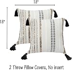 Boho 18x18 Couvertures d'oreillers Ensemble de 2 Oreillers décoratifs pour canapé-lit de canapé Salon Chenille Couvres d'oreiller de lancer rayé et de coussin de tassel Couvre blanc