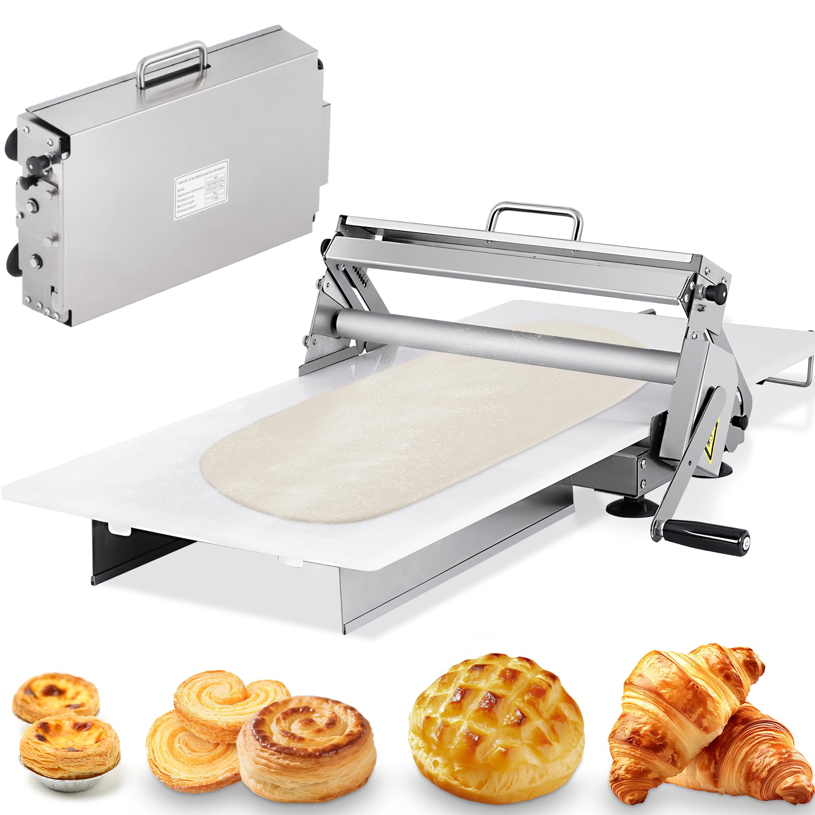 YUCHENGTECH Sfogliatrice Pasticceria Manuale Pieghevole 40cm | Sfogliatrice Manuale in Acciaio Inossidabile,Spessore Regolabile da 2,5 a 25 mm per Croissant Pasta Sfoglia Pizza