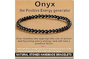 Unisex 4mm Black Onyx Handmade Gemstone Stretch Bracelet for Positive Energy and Healing