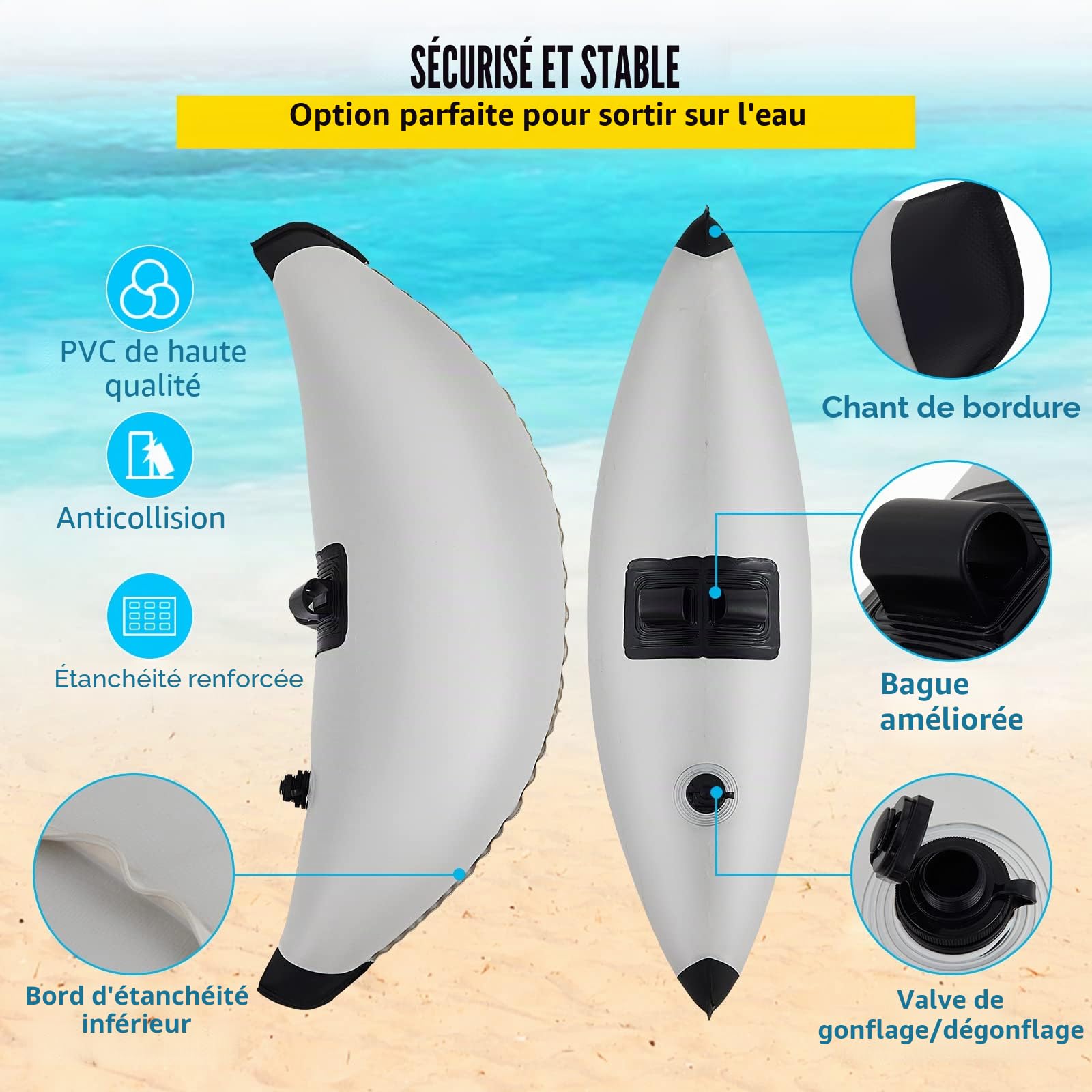 VEVOR Kit de Système de Stabilisateur de Flotteur 2,1-2,4 m Stabilisateur de PVC de Kayak Dégonfler et Gonfler Facilement Canoë Stabilisateur pour Le Kayak Le Canoë la Navigation de Plaisance Pêche