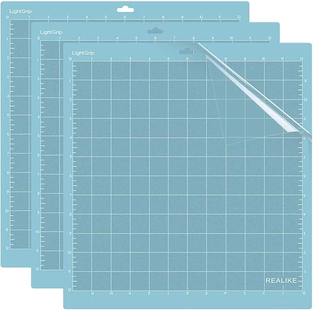REALIKE Light GripCutting Mat for Silhouettes Cameo,12X12 inch Blue Adhesive Sticky Cutting Mats in 3Pack Flexible Replacement Vinyl Cutting mat for Craft Sewing