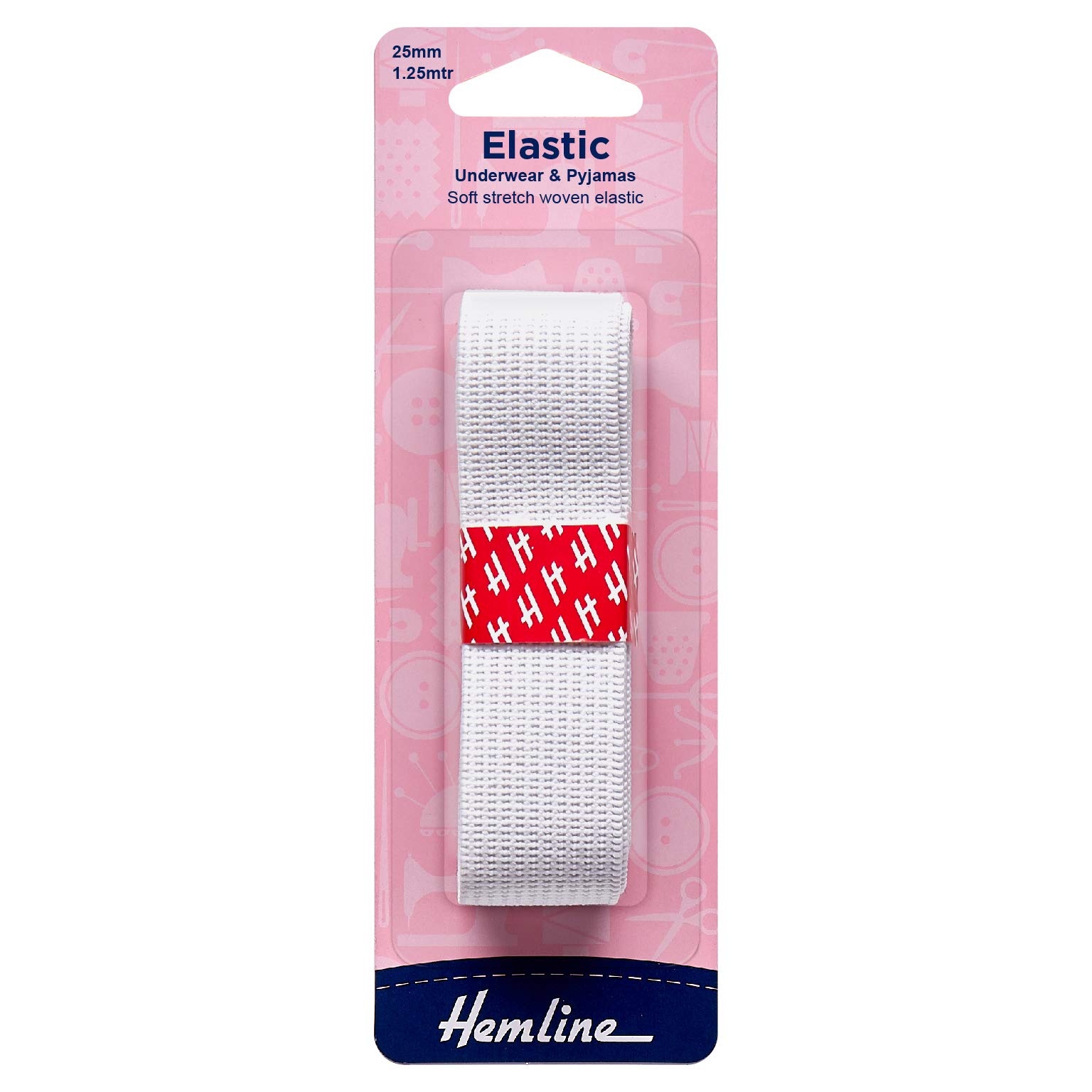 Hemline 25mm Underwear & Pyjamas Elastic White - per Pack