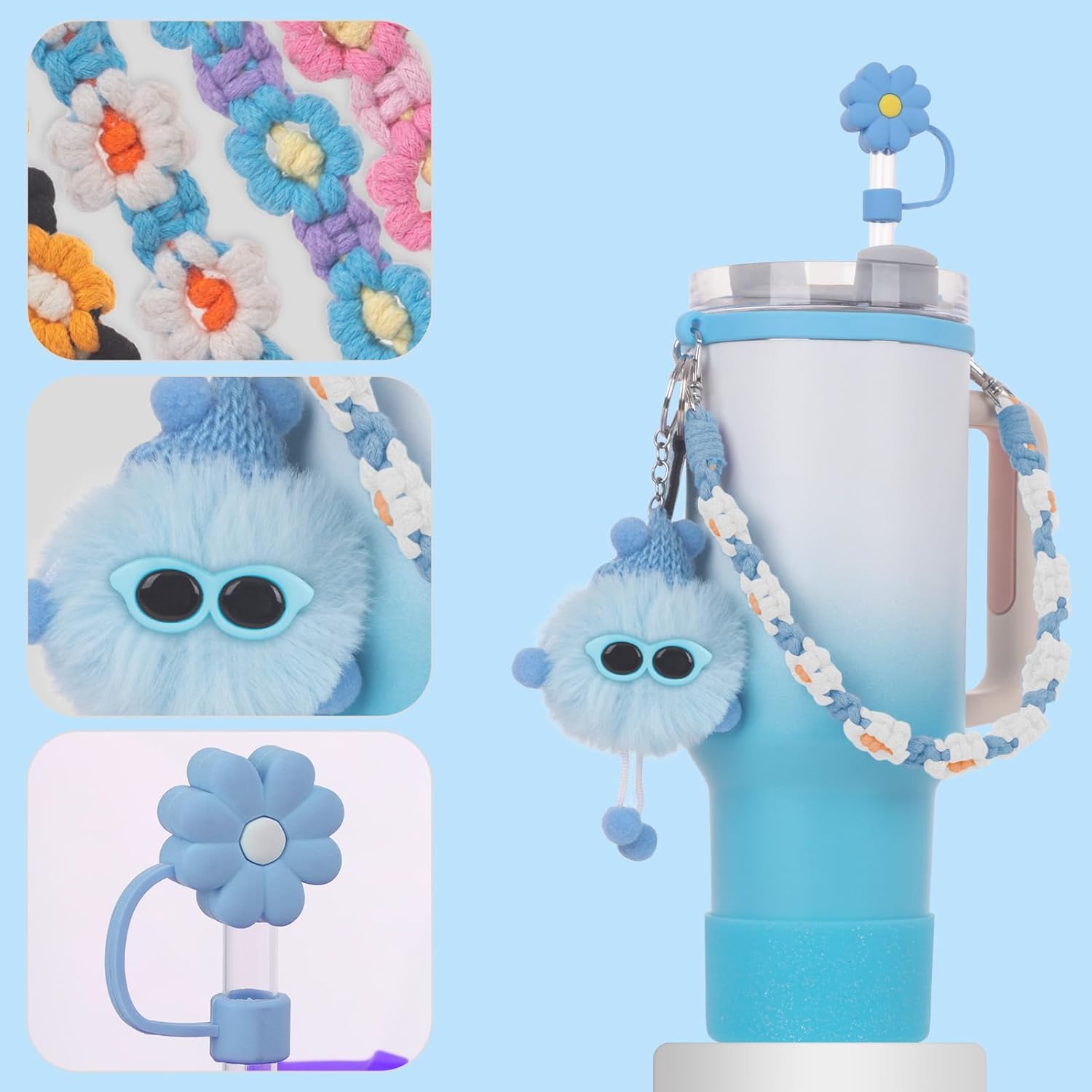 6PCS Use for Stanley Cup Tumbler Accessories 40oz 30oz,Compatible with Stanley Cup Tumbler Water Bottle Handle Sling Strap for Carrying (blue) - Image 3