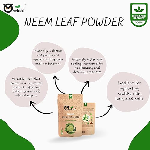 Miniatura 3 de Owleaf's Pure Organic Neem Leaf Powder Crecimiento natural del cabello y limpieza del cabello, paquete facial, polvos para cuerpo y piel (8.8 onzas)