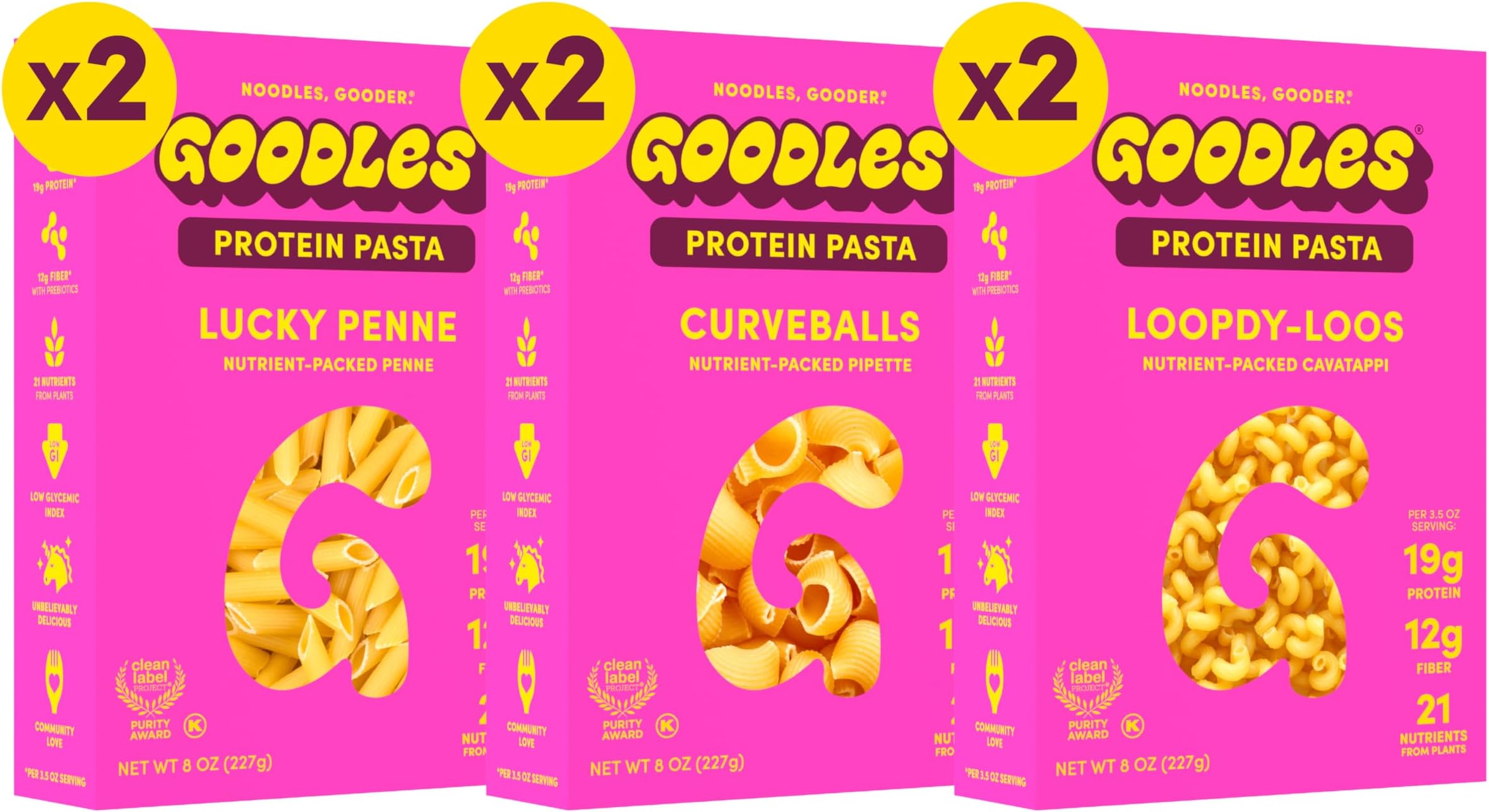 Pasta Variety Pack 6 Pack, 8oz - 10g Protein, 7g Fiber with Prebiotics, 21 Plant-Based Nutrients | Kosher | Clean Label Certified