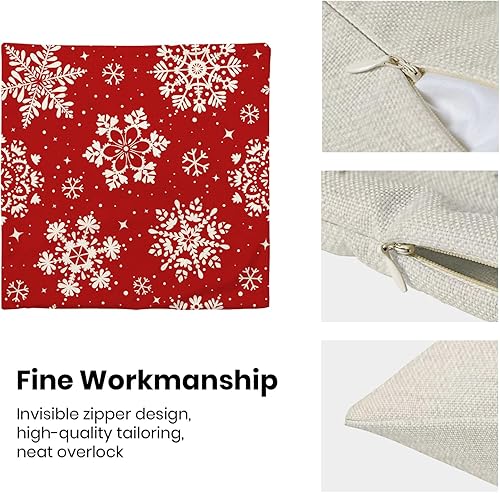 Miniatura 6 de Fundas de almohada de Navidad de 18 x 18 pulgadas, 2 unidades, copos de nieve rojos y blancos, almohadas decorativas para sofá, decoración de