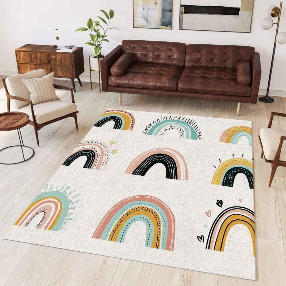 Tapis de salon vintage arc-en-ciel pour une chambre cocooning chic et chaleureuse
