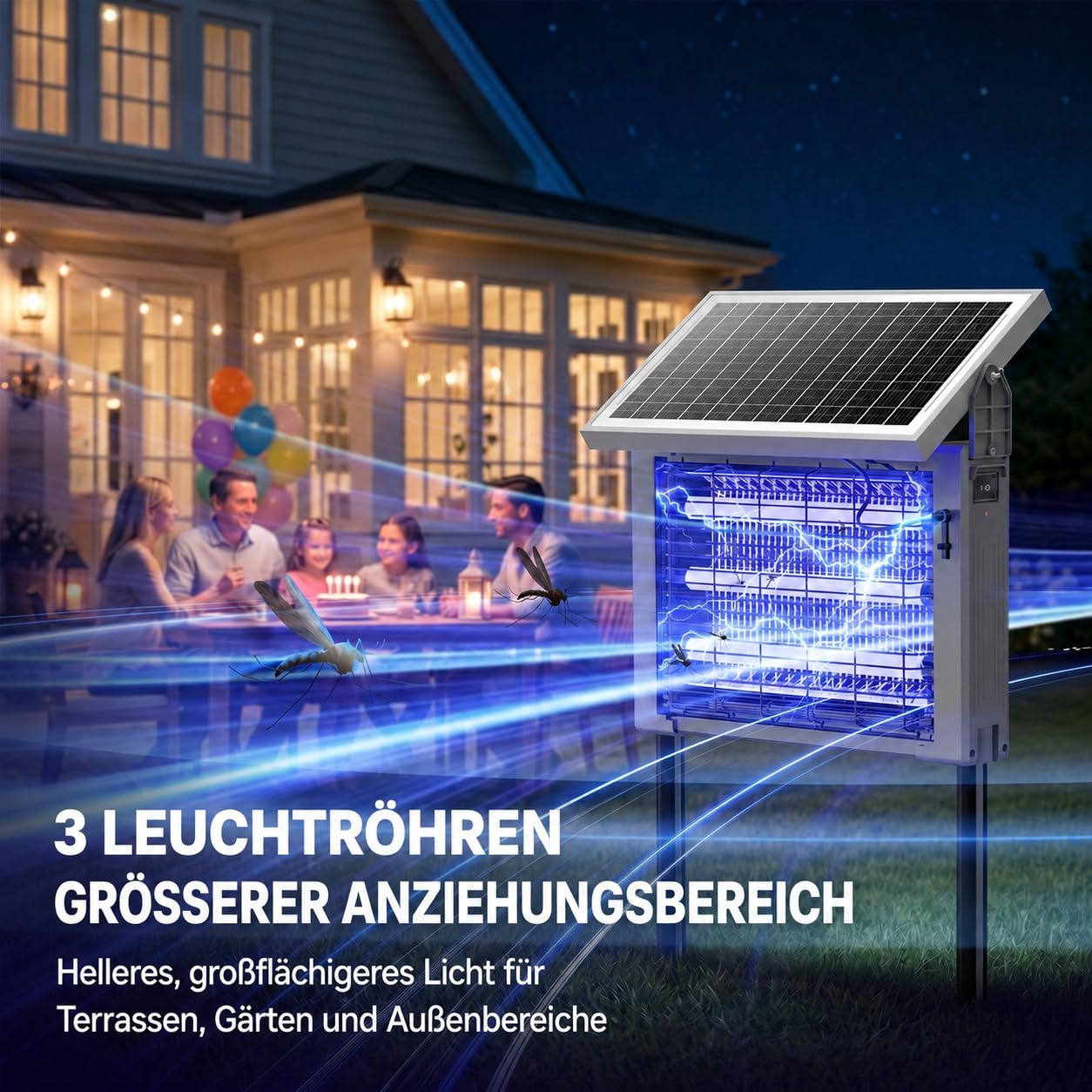 OGERY Solar Insektenvernichter für Außen, 3500V Mückenlampe, IPX4 spritzwassergeschützt, mit Auto Ein/Aus, USB-C & Solarbetrieb, für Garten, Terrasse, Garage & Camping