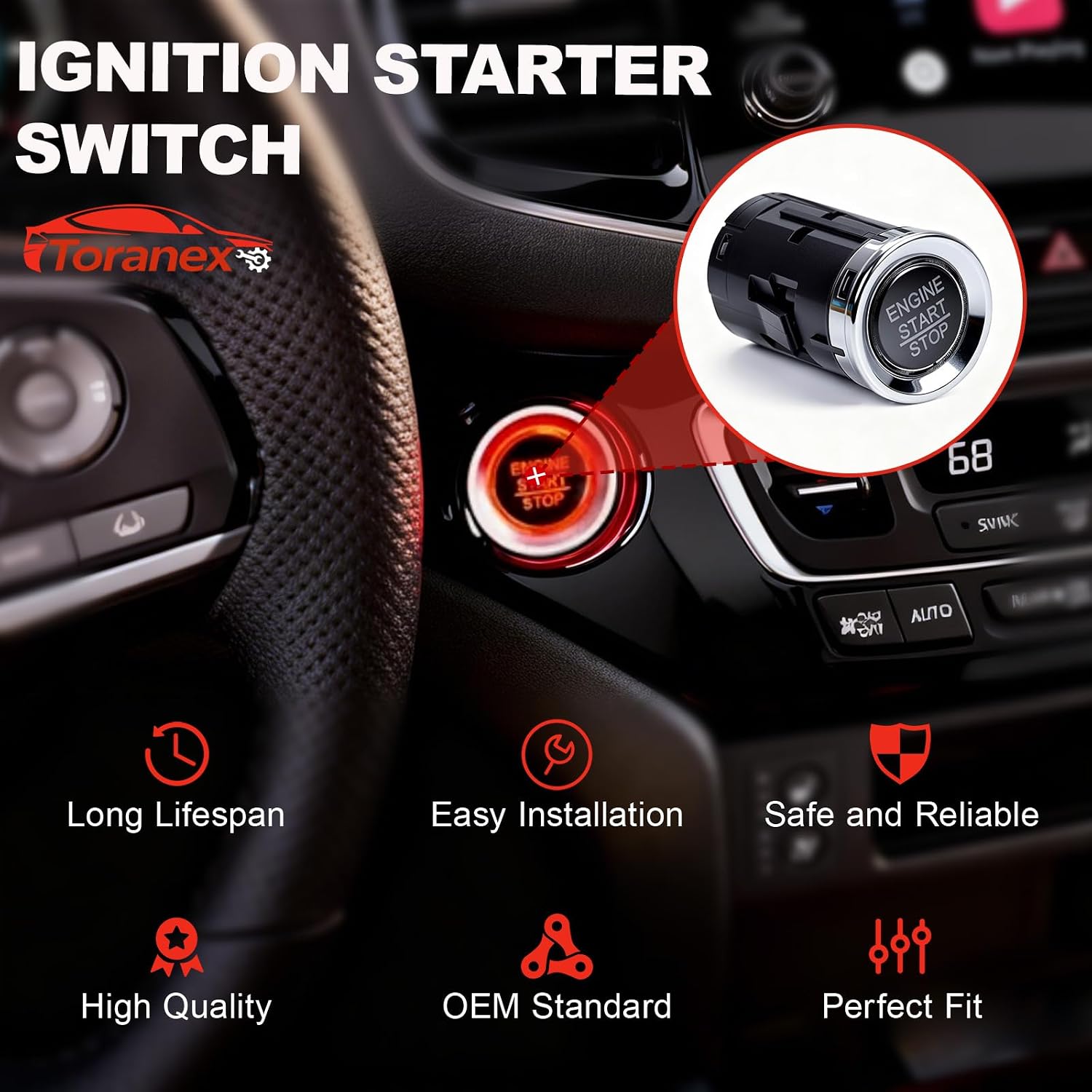 35881-TG7-A03 Ignition Starter Switch Compatible with Honda Pilot Passport Ridgeline 2016-2019, Start Stop Button Replaces 35881TG7A03 35881-TG7-702 35881-TG7-701