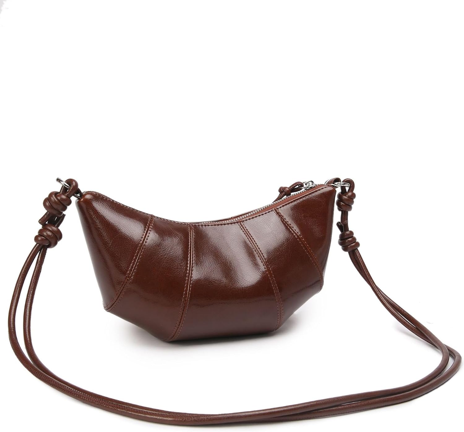 Waxed Cowhide Leather Crescent Satchel Purse Small Luxury Purses for Women