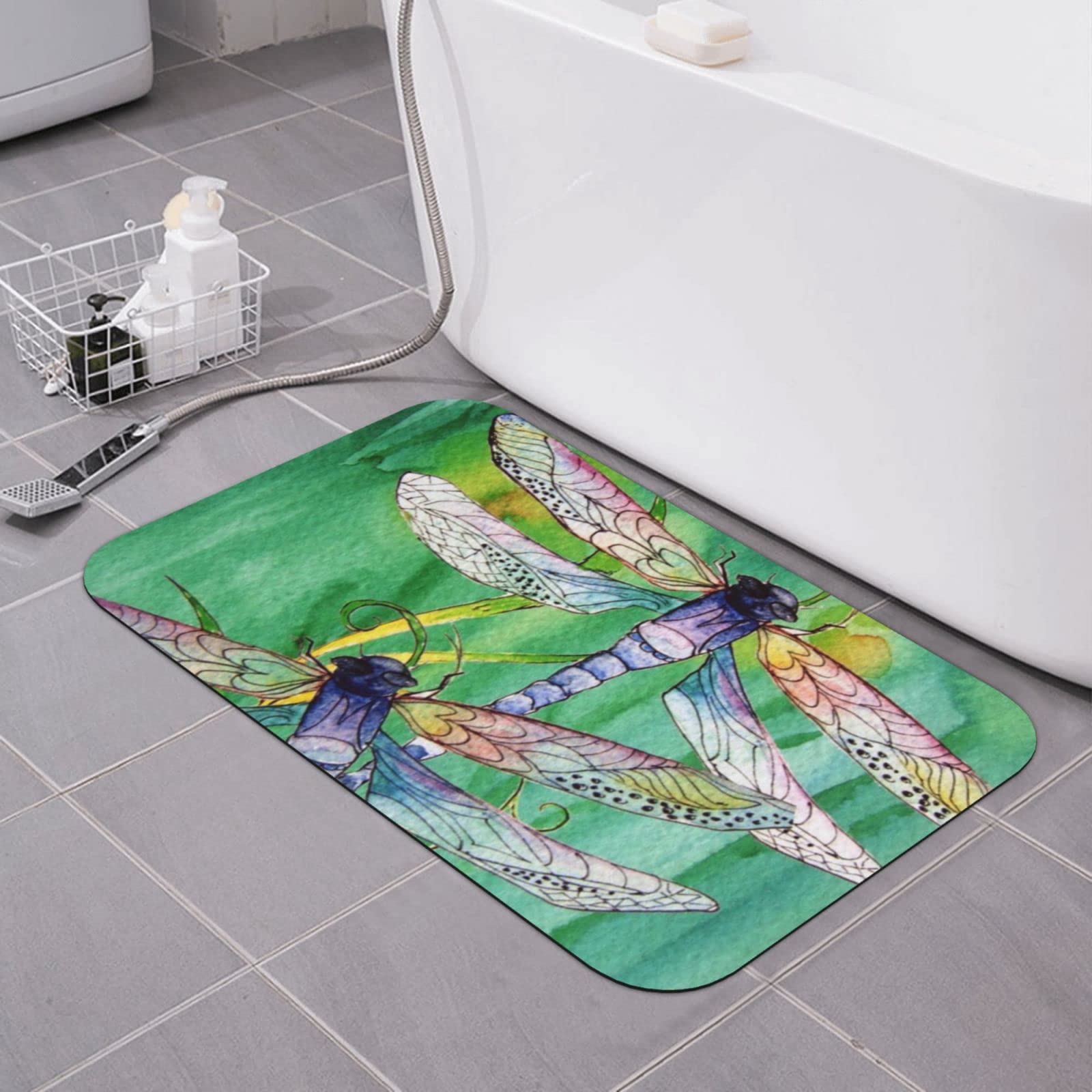 Tapis de bain antidérapant évite les glissades motif libellule
