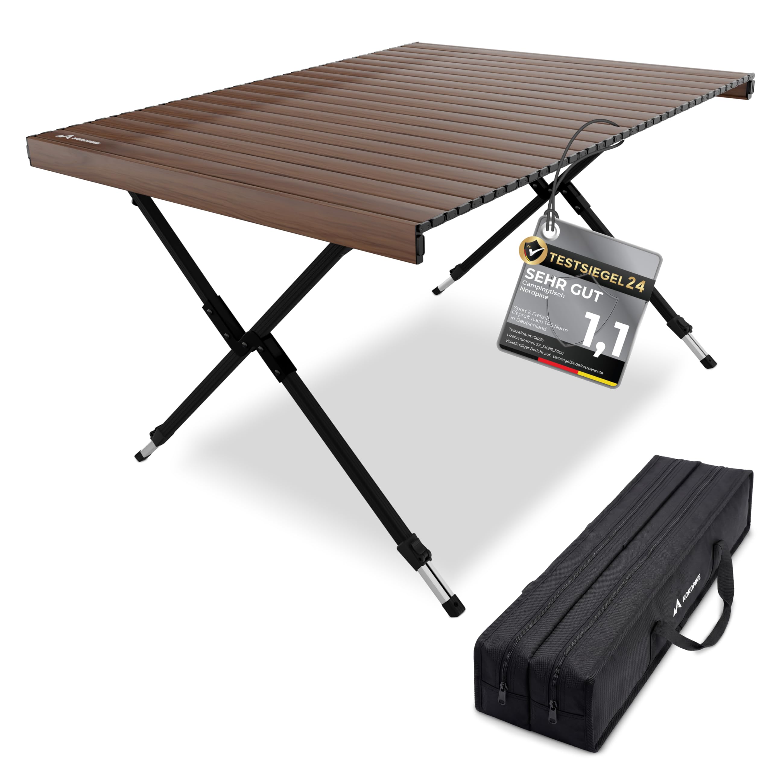 NORDPINE Campingtisch klappbar höhenverstellbar 45-68 cm – Faltbarer Outdoor Tisch & Picknicktisch aus Aluminium mit kleinem Packmaß – Wetterfester Gartentisch Klapptisch Camping mit Tragetasche