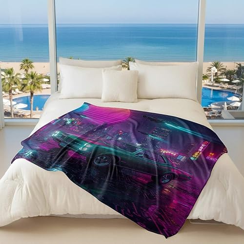 Miniatura 5 de Cyber Synthwave GTO Neon Retro Flannel Blanket, Super Soft Cozy Bed Throw, Versatile Throw Blanket for Bedroom & Sofa Decor (06,30 x 40in)