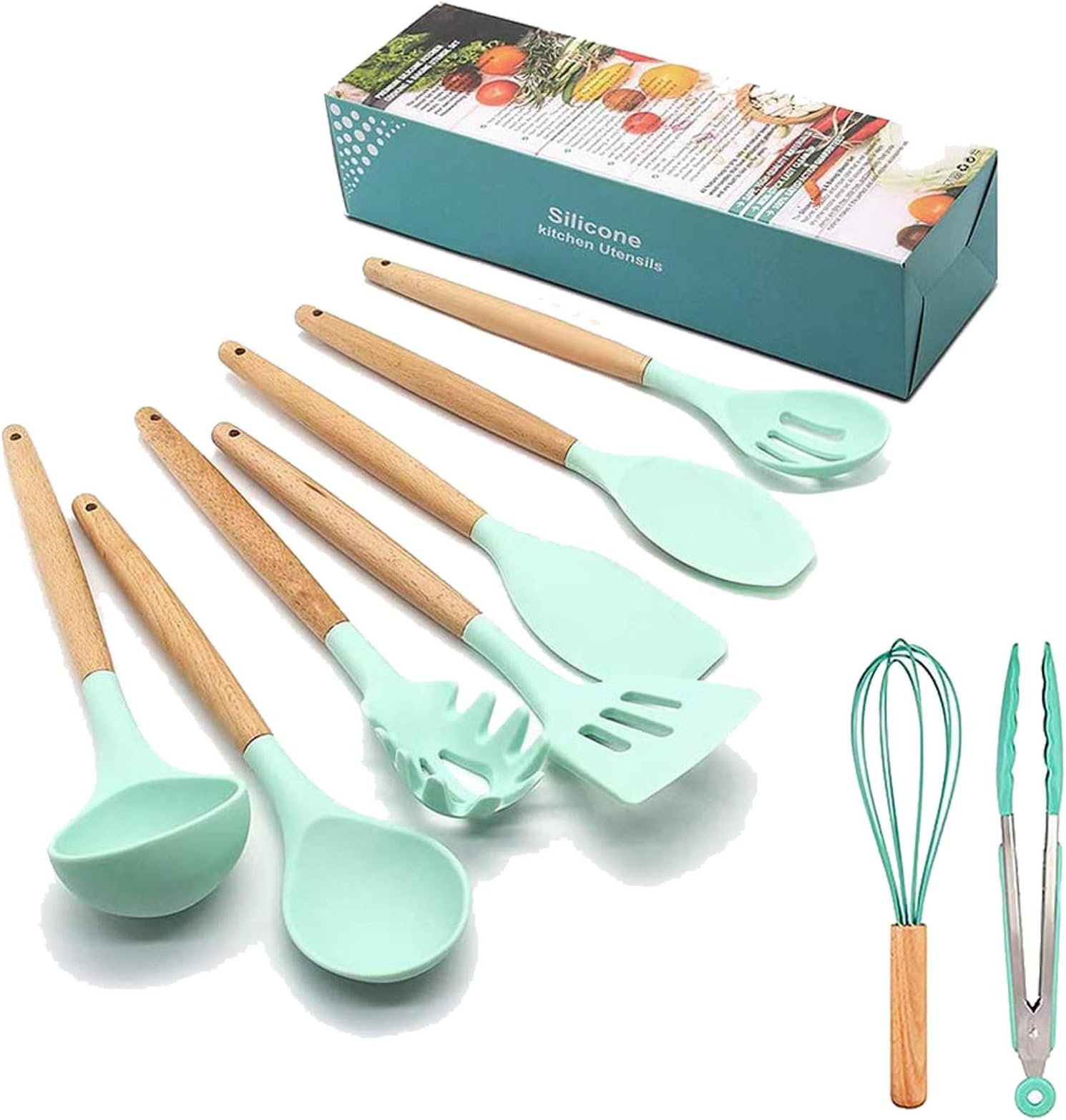 HENZIN Kitchen Utensil Set, 9 Piece Silicon Cooking Utensils Spatula Utensil Set, BPA Free, Non Toxic Turner Tongs Spatula Spoon Set - Great Kitchen Tools for Gift