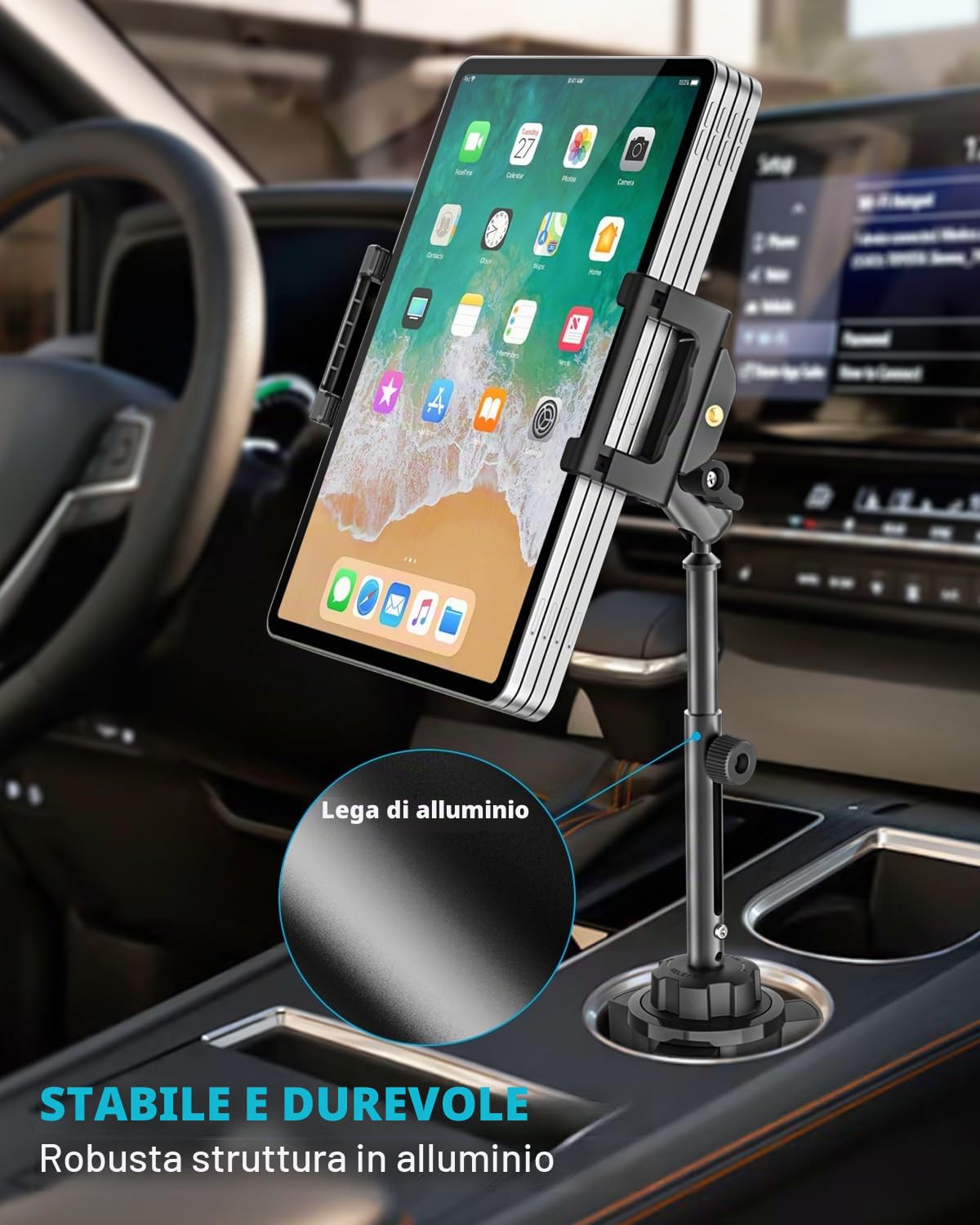 Supporto Tablet Auto Portabicchieri per 6,1 a 15,6 pollici iPad, [Braccio Telescopico in Metallo] Supporto Tablet & Telefono Bicchiere Camion per iPad Pro 13 12,9 11 Air Mini, Galaxy, iPhone