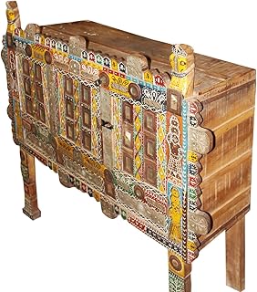Mogul Interior Antique Indian Colorful Tribal Chest Accent Hall Table Eclectic Indie Boho Gypsy Damchiya Console
