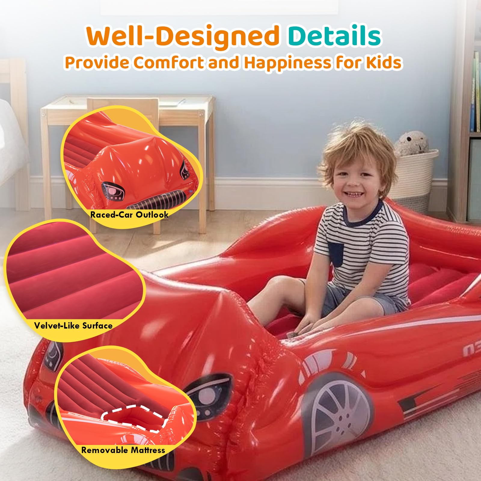 Matelas gonflable pour enfants - Lit de voyage avec côtés - Rouge