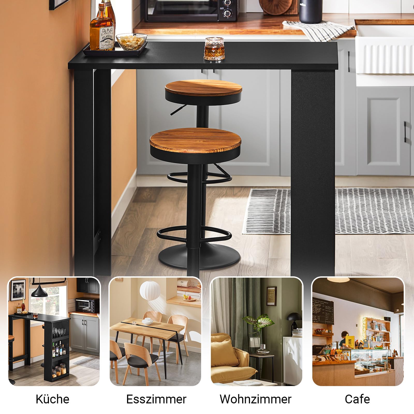 SoBuy Küchentheke Bartisch mit 3 Ablageflächen, Stehtisch für Kleine Räume, Hoher Tresentisch für Küche, Wohnzimmer oder Büro Schwarz 112 x 106 x 57 cm FWT17-II-SCH