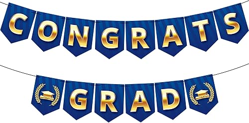 KatchOn, Cartel de graduación de felicitaciones azul y dorado  grande, de 10 pies, sin bricolaje  Cartel de graduación para decoraciones de fiesta