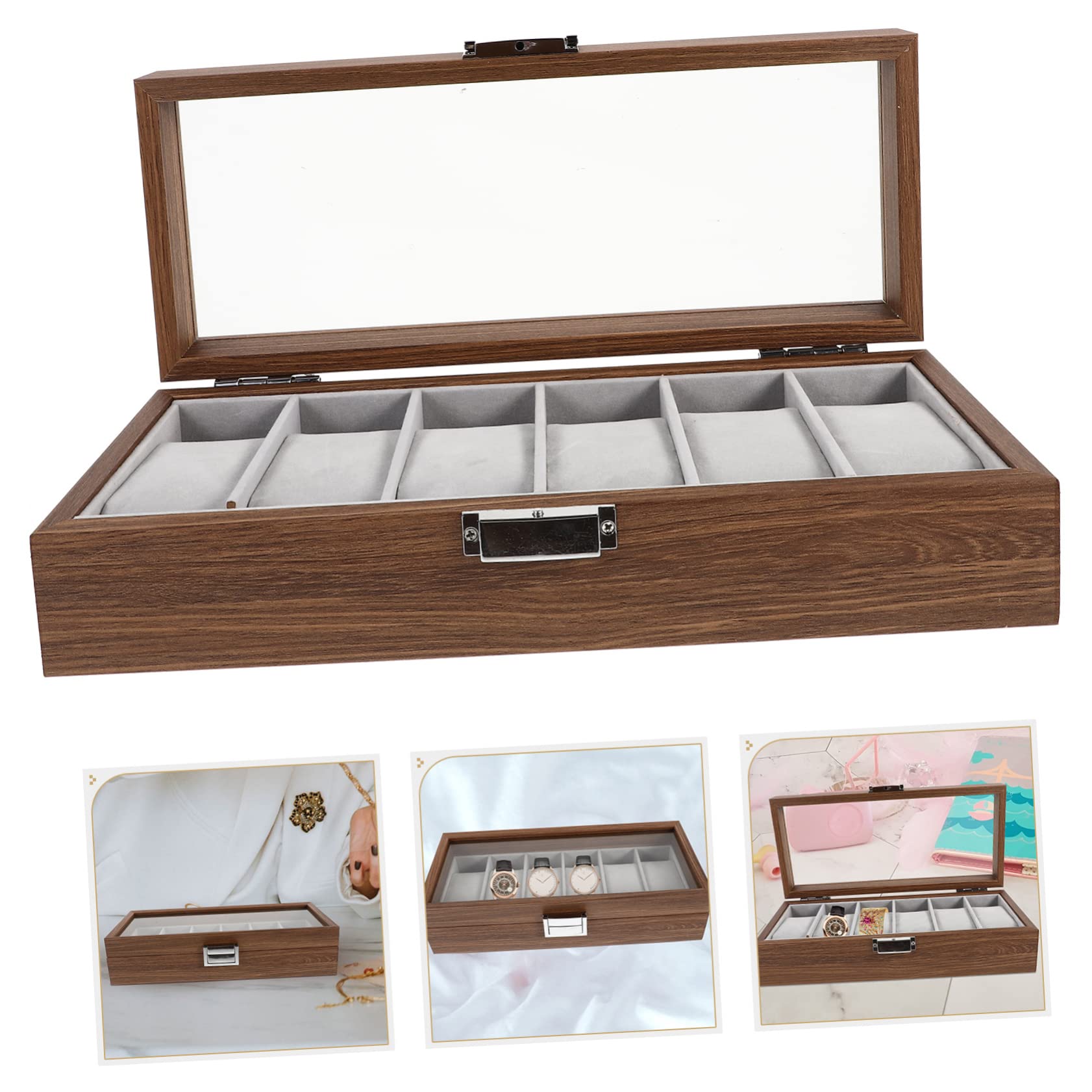Beaupretty Scatola per Orologi in Legno 6 Scomparti, Organizer Delicato per Esposizione e Protezione, per Negozio di Gioielli e Collezione Personale