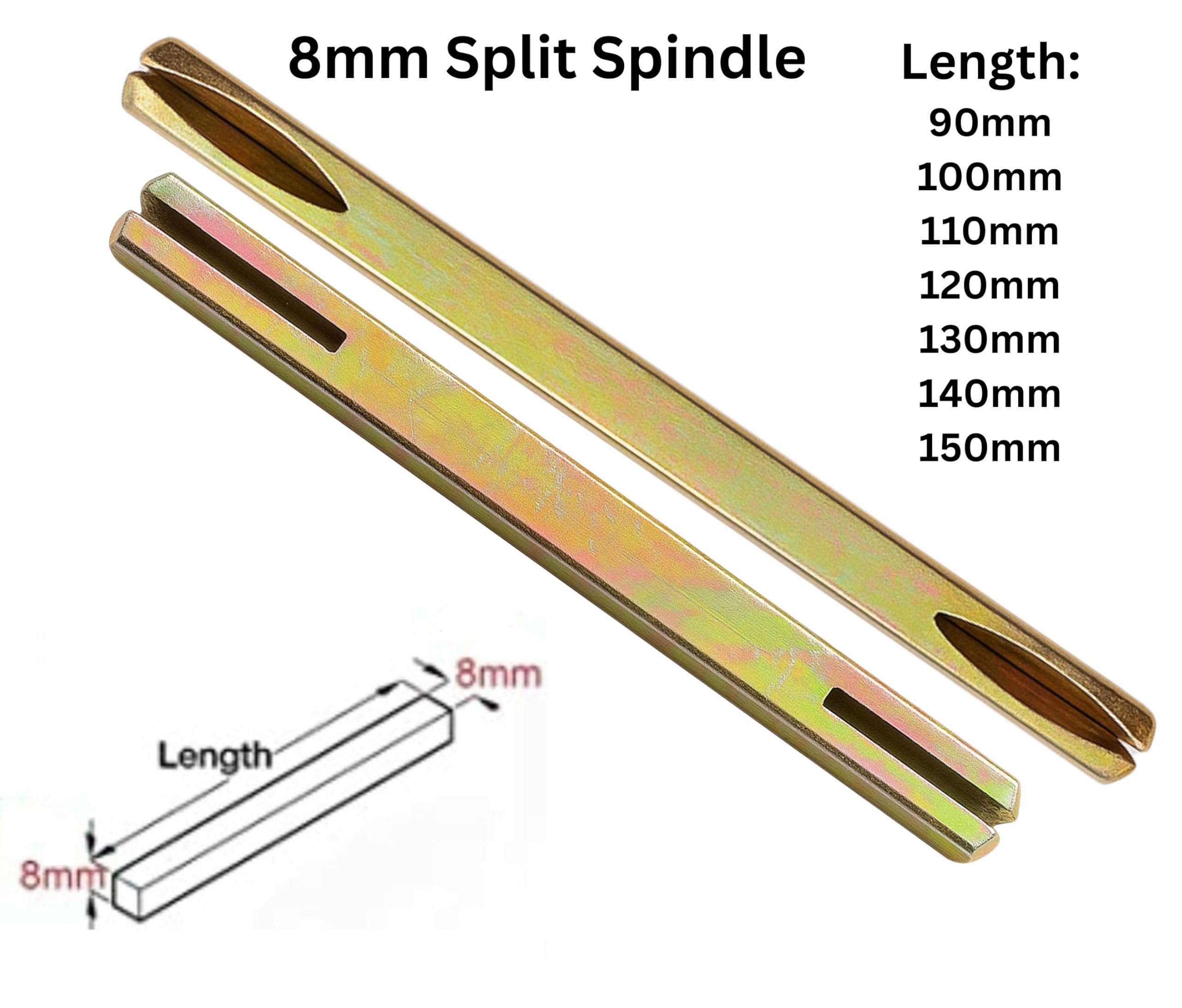 8mm Windows UPVC and Door Handle Split Spindle Bar 90mm to 150mm Solid Steel Silver Metal Spindles Slotted Ends for Window Doors Gate Handles (8mm x 150mm) - Image 2