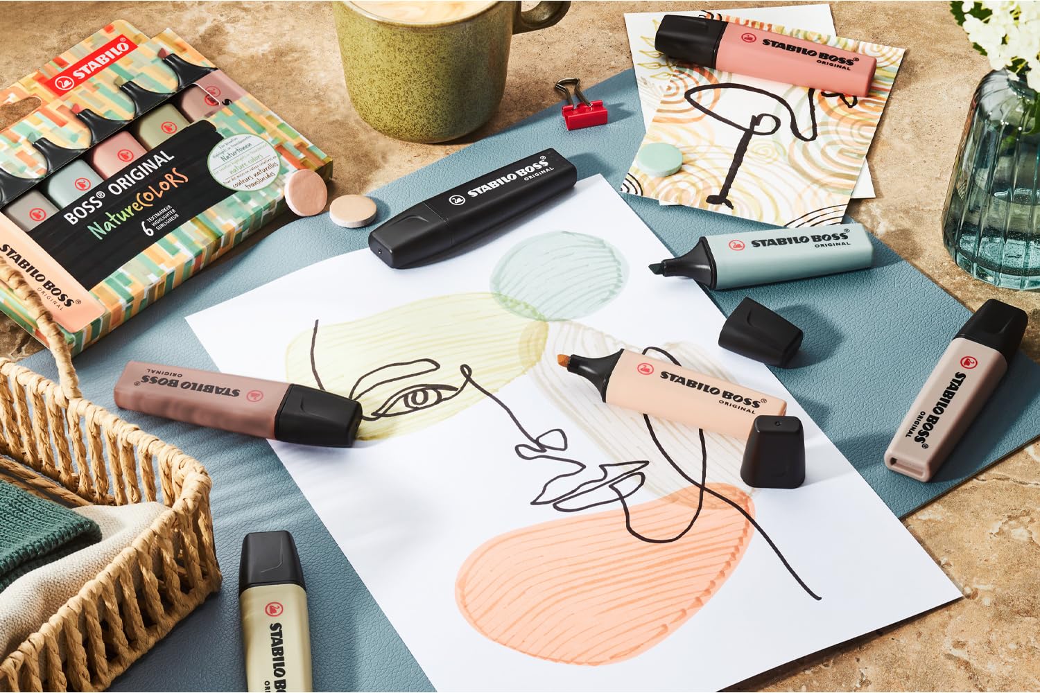 STABILO Rozświetlacz BOSS ORIGINAL NatureCOLORS - 5 x opakowanie 6 sztuk - beżowy, ciepły szary, ziemia zielony, Sienna, Mud Green, Umber