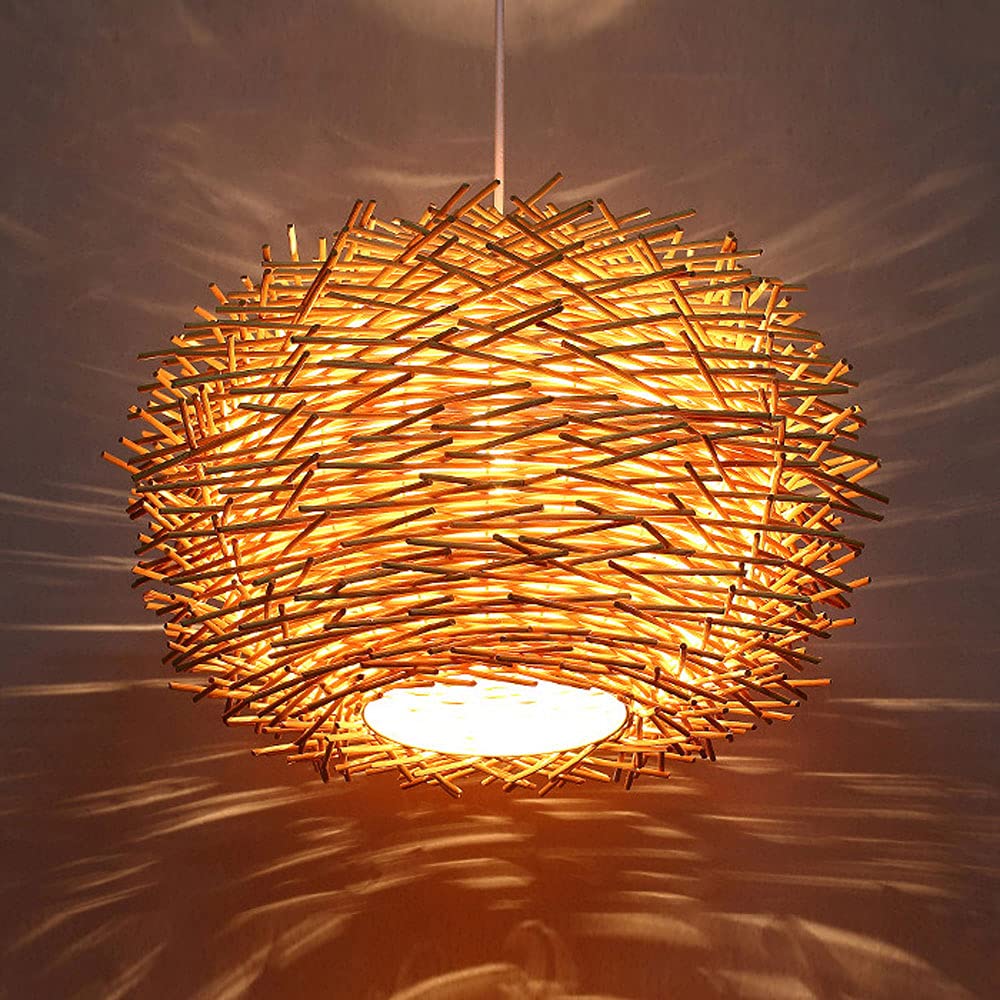 Lámpara Colgante Creativa de Nido de pájaro de Mimbre de bambú y ratán para Isla de Cocina, Accesorios de iluminación para Comedor, lámpara Colgante(50cm)