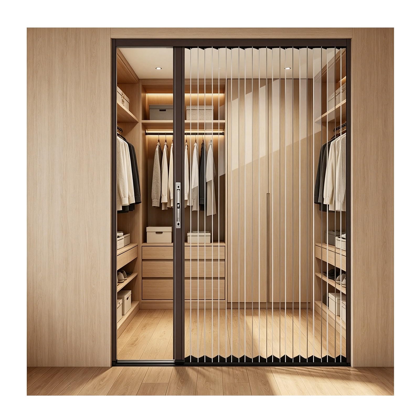Kphymod Brown Clear Pc Retractable Room Divider Folding Door, Aluminum Alloy Accordion Partition Door, Closet & Bedroom Space Separation(,64" X 80")