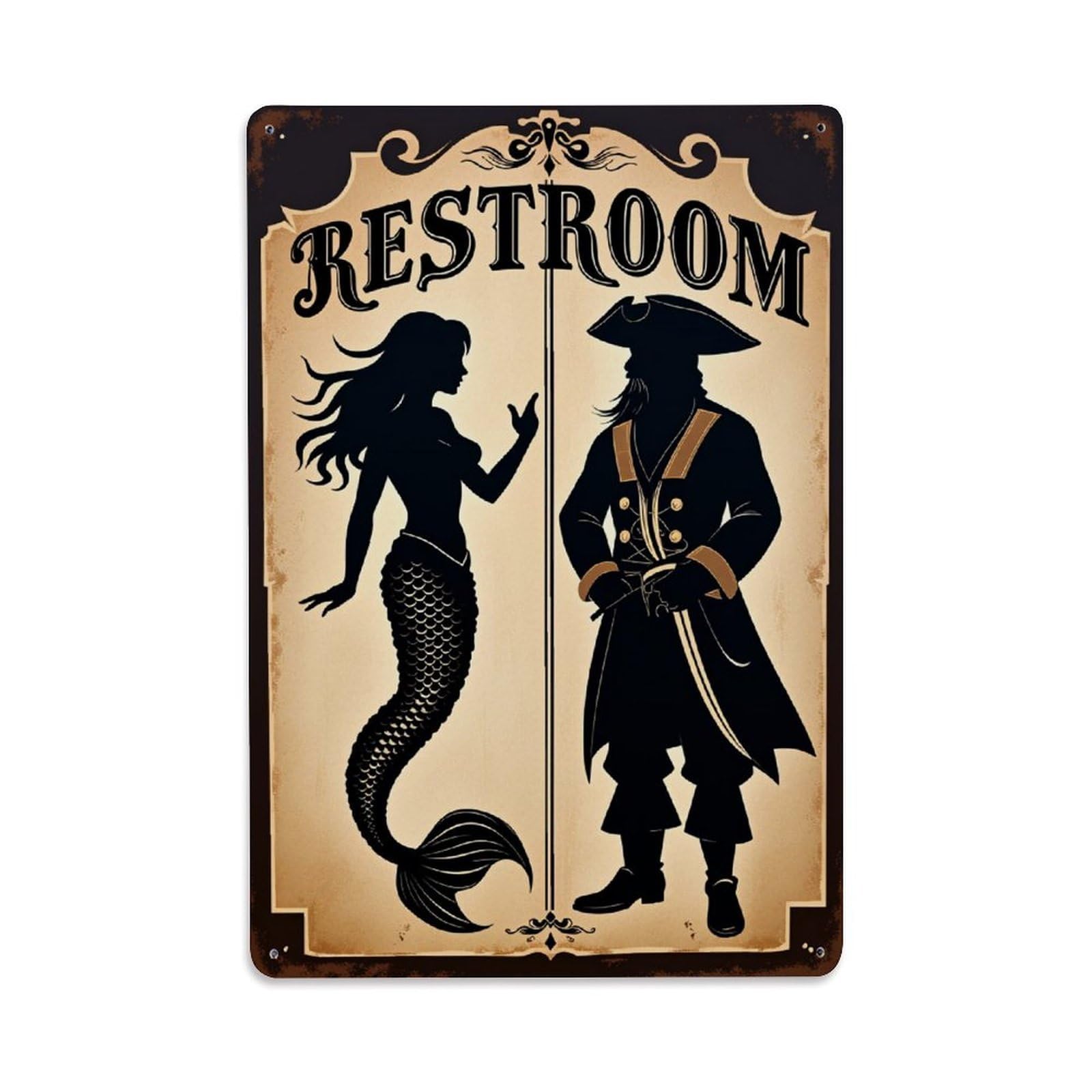 Enderetf Vintage Mermaid Pirate Restroom Sign Art Tin Sign Metal Poster, Home Bar Garage Man Cave Cafe Indoor & Outdoor Wall Decoration 8X12inches
