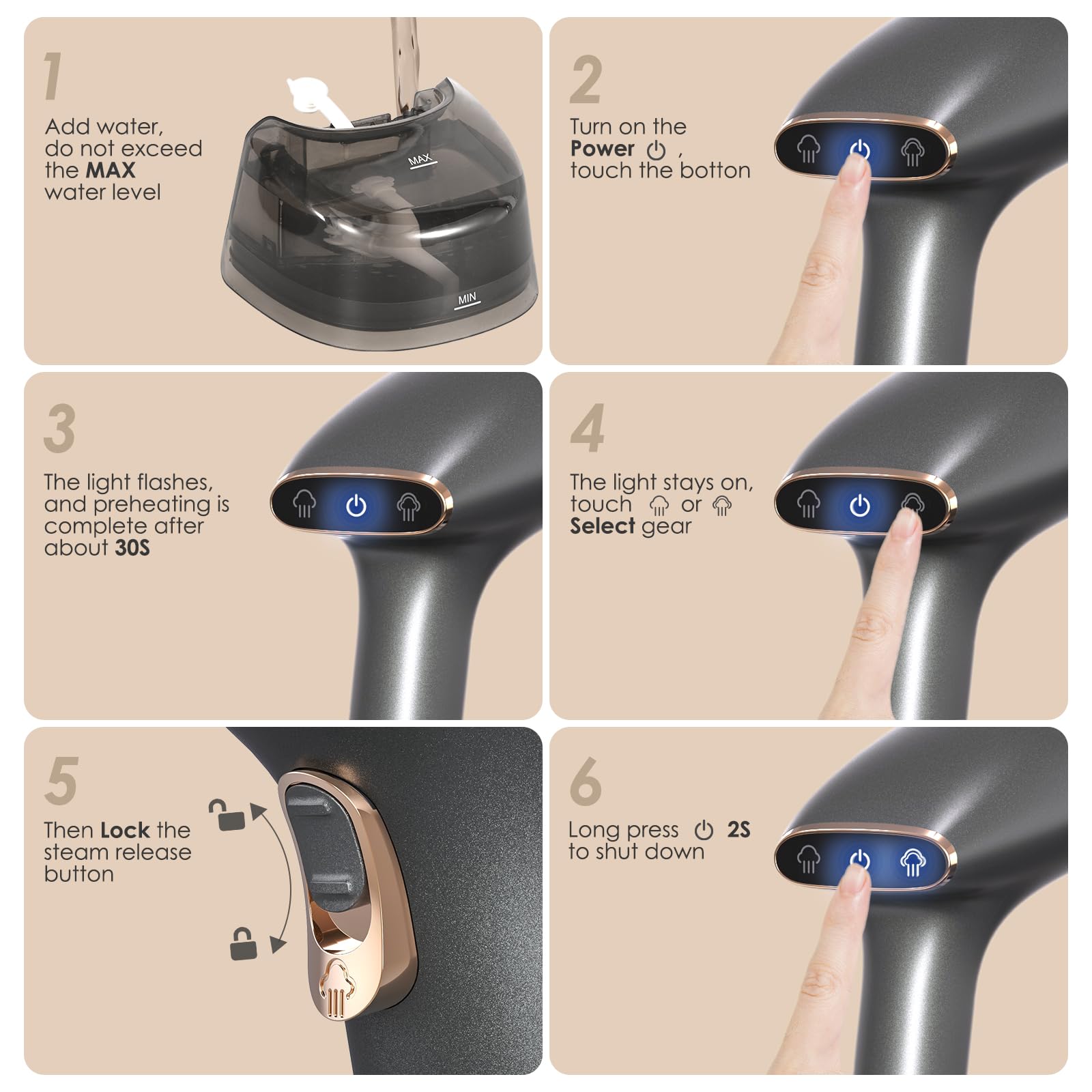 Lithomy Ferro da Stiro Verticale, 1800W Stiratore Verticale, Riscaldamento Rapido 20s, Ferro da Stiro a Vapore con LCD, Ferro da Stiro 2 in 1 con Spazzola e Guanti Isolanti, Serbatoio Acqua 300ml